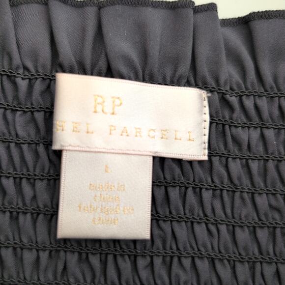 Rachel Parcell Black Smocked Blouse Size L Ruffle Puff Sleeve Square Neck Top - Picture 4 of 8